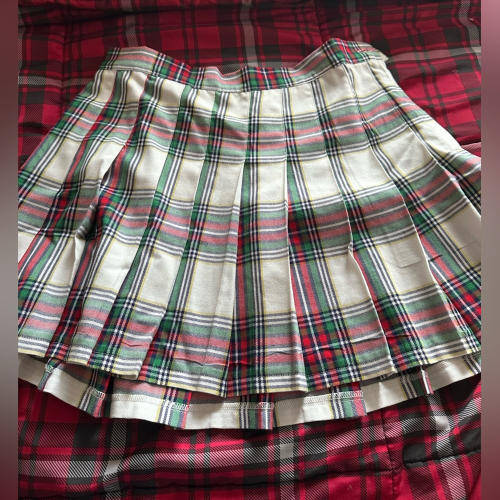 Aerie Plaid Pleated Skirt - Green, Red, White